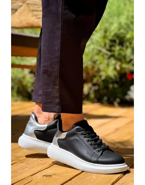 Tb-x500  Terzi Bey  Siyah Gümüş Yüksek Taban Bağcıklı Günlük Erkek Ayakkabı