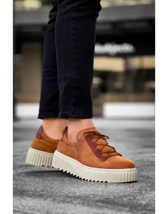 Tb-x502  Terzi Bey Taba Süet Yüksek Bej Taban Bağcık Detaylı Lastikli Günlük Erkek Ayakkabı