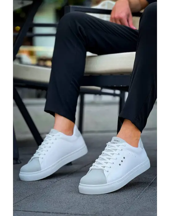 Tb-x7  Terzi Bey Beyaz Gri Yüksek Taban Bağcıklı Günlük Erkek Ayakkabı