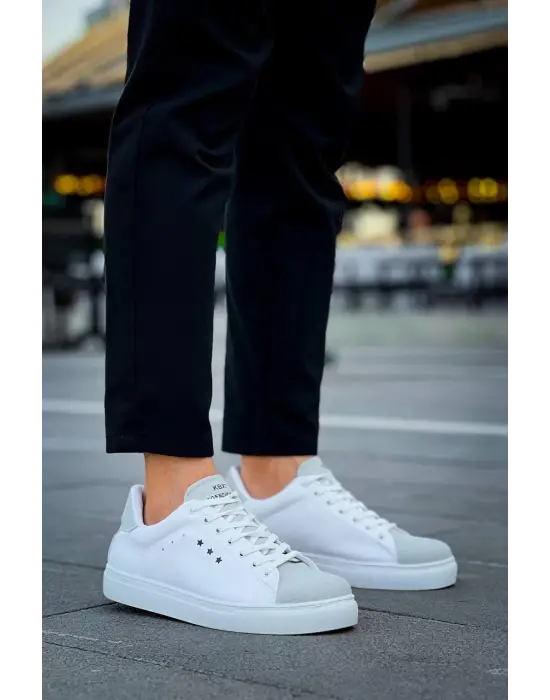 Tb-x7  Terzi Bey Beyaz Gri Yüksek Taban Bağcıklı Günlük Erkek Ayakkabı