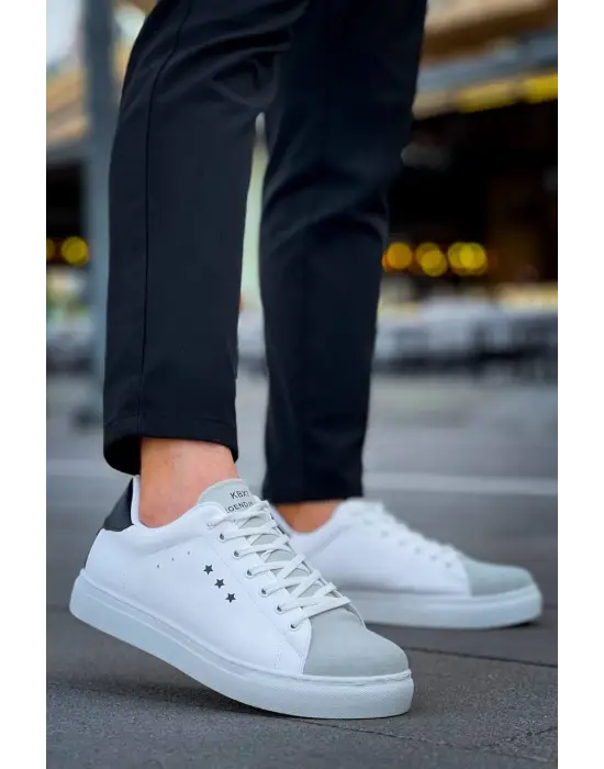 Tb-x7  Terzi Bey Beyaz Siyah Yüksek Taban Bağcıklı Günlük Erkek Ayakkabı