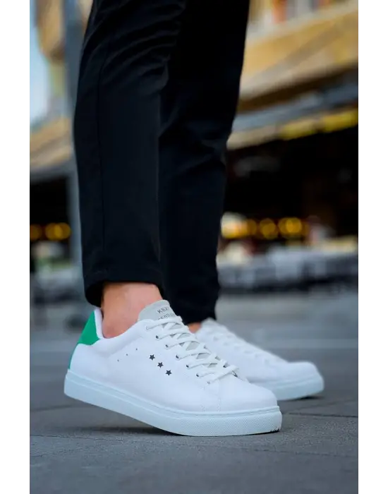 Tb-x7  Terzi Bey Beyaz Yeşil Yüksek Taban Bağcıklı Günlük Erkek Ayakkabı