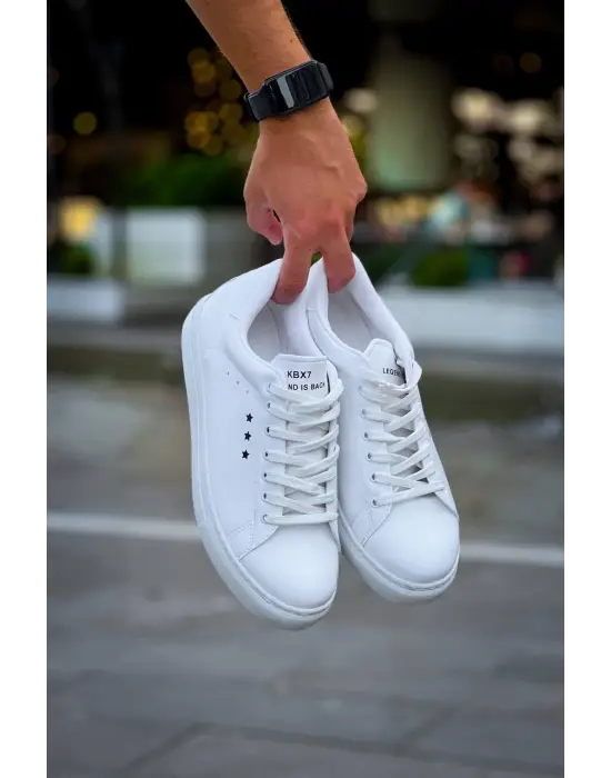 Tb-x7  Terzi Bey Beyaz Yüksek Taban Bağcıklı Günlük Erkek Ayakkabı