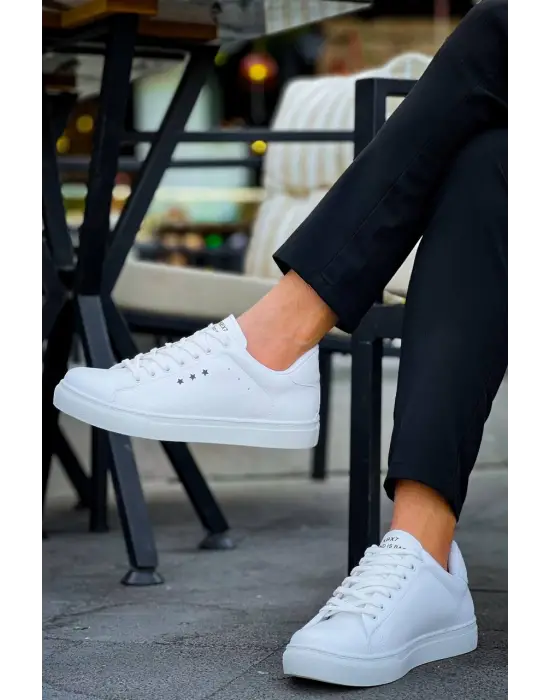 Tb-x7  Terzi Bey Beyaz Yüksek Taban Bağcıklı Günlük Erkek Ayakkabı