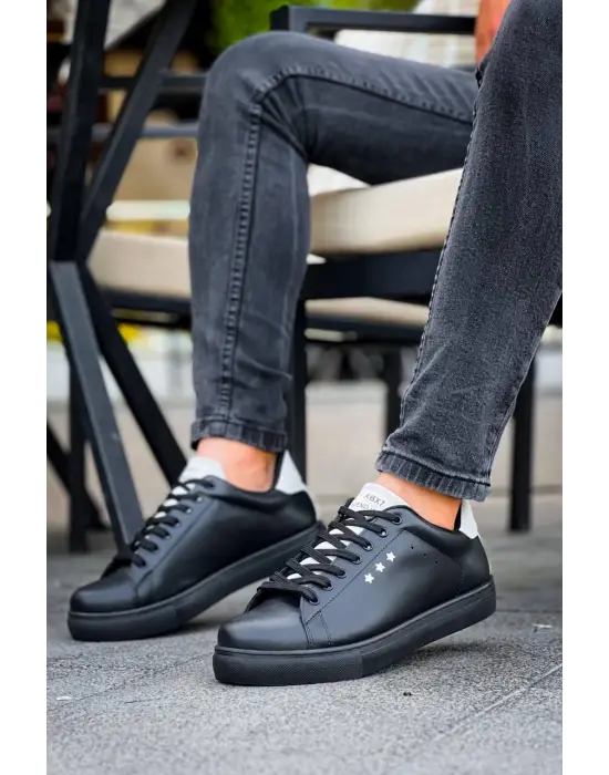 Tb-x7  Terzi Bey Siyah Gri Yüksek Siyah Taban Bağcıklı Günlük Erkek Ayakkabı