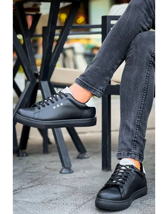 Tb-x7  Terzi Bey Siyah Gri Yüksek Siyah Taban Bağcıklı Günlük Erkek Ayakkabı