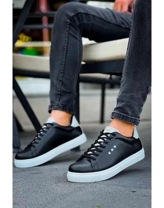 Tb-x7  Terzi Bey Siyah Gri Yüksek Taban Bağcıklı Günlük Erkek Ayakkabı