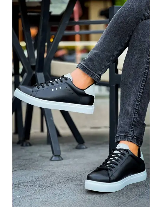 Tb-x7  Terzi Bey Siyah Gri Yüksek Taban Bağcıklı Günlük Erkek Ayakkabı