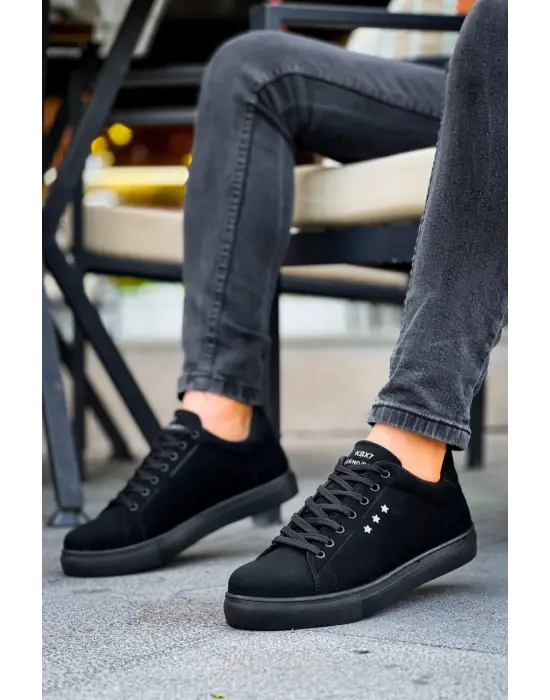 Tb-x7  Terzi Bey Siyah Süet Yüksek Siyah Taban Bağcıklı Günlük Erkek Ayakkabı