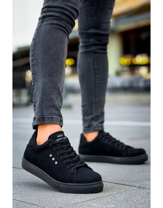 Tb-x7  Terzi Bey Siyah Süet Yüksek Siyah Taban Bağcıklı Günlük Erkek Ayakkabı