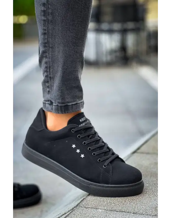 Tb-x7  Terzi Bey Siyah Süet Yüksek Siyah Taban Bağcıklı Günlük Erkek Ayakkabı