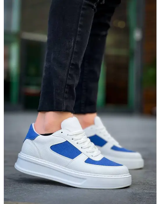 Tb-x8 Terzi Bey Beyaz Cilt Mavi Süet Detaylı Beyaz Yüksek Taban Günlük Spor Ayakkabı