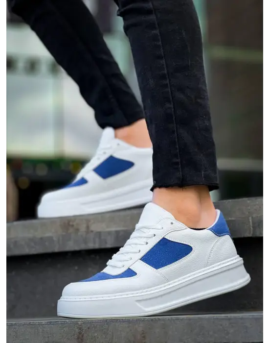 Tb-x8 Terzi Bey Beyaz Cilt Mavi Süet Detaylı Beyaz Yüksek Taban Günlük Spor Ayakkabı