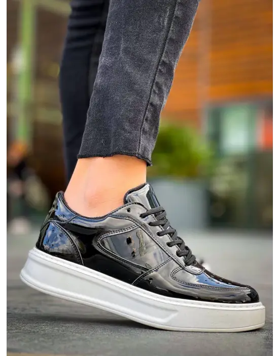 Tb-x8 Terzi Bey Siyah Rugan Detaylı Beyaz Yüksek Taban Günlük Spor Ayakkabı