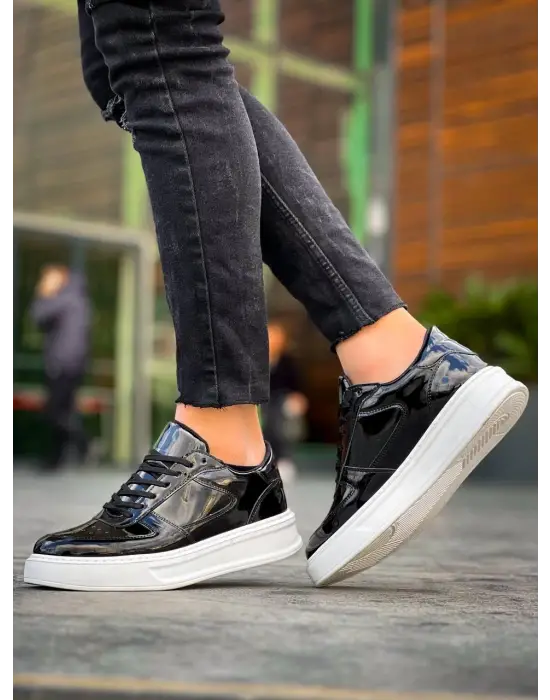 Tb-x8 Terzi Bey Siyah Rugan Detaylı Beyaz Yüksek Taban Günlük Spor Ayakkabı