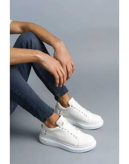 Tb047  Terzi Bey Beyaz Crocodile Günlük Erkek  Ayakkabı