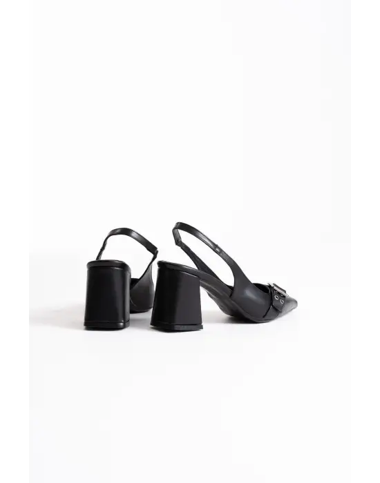 Keira Siyah Cilt Kadın Topuklu Ayakkabı