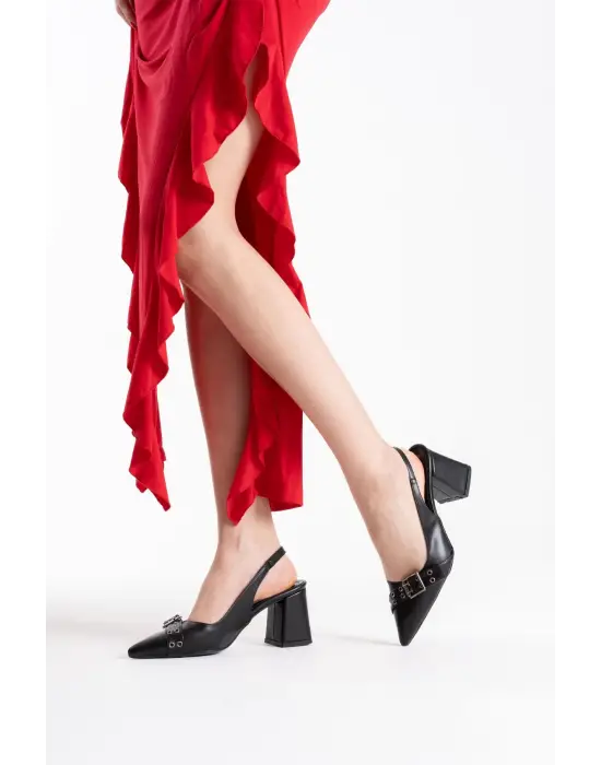 Keira Siyah Cilt Kadın Topuklu Ayakkabı