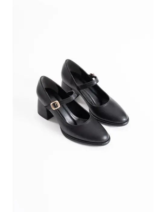 Kelly Siyah Cilt Kadın Topuklu Ayakkabı