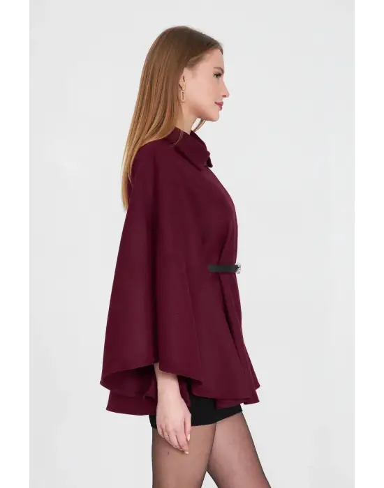 Kemerli Kaşe Panço Bordo Pt