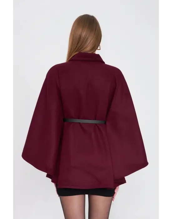 Kemerli Kaşe Panço Bordo Pt