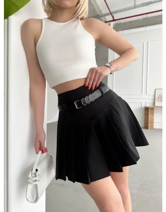 Kemerli Pikseli Şort Etek