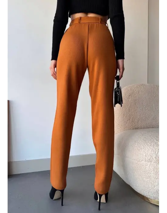Kendinden Kemerli Triko Pantolon Camel