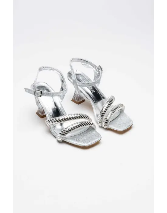 Kendy Gümüş Taşlı Kadın Topuklu Sandalet