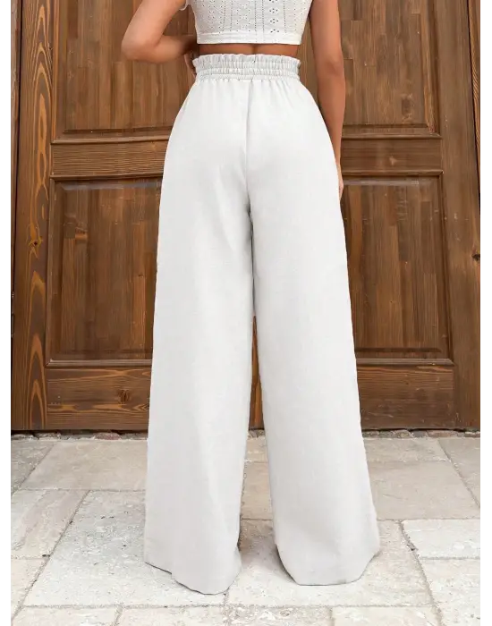 Keten Bağcıklı Beyaz Pantolon
