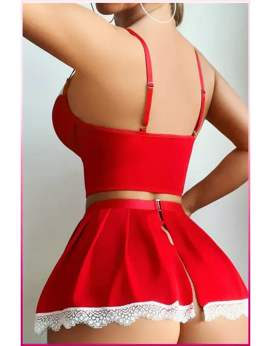 Kırmızı Fırfır Detaylı Özel Tasarım İç Giyim Seti