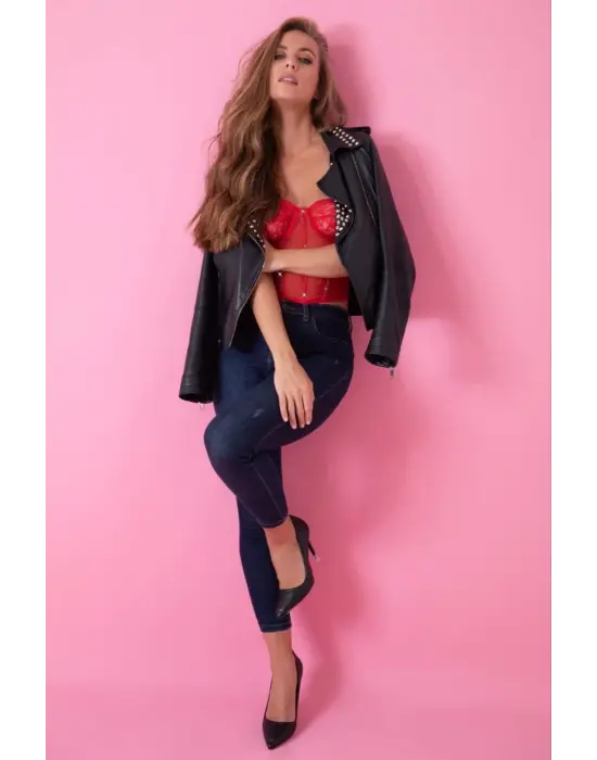 Kırmızı Özel Tasarım Taşlı  Büstiyer