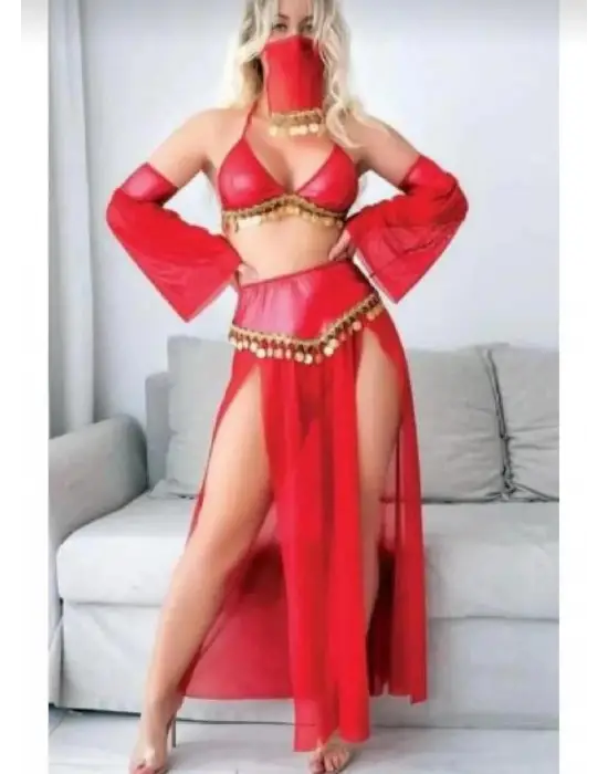 Kırmızı Peçeli Dansöz Kıyefeti