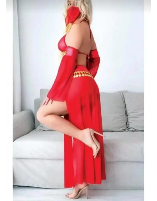 Kırmızı Peçeli Dansöz Kıyefeti