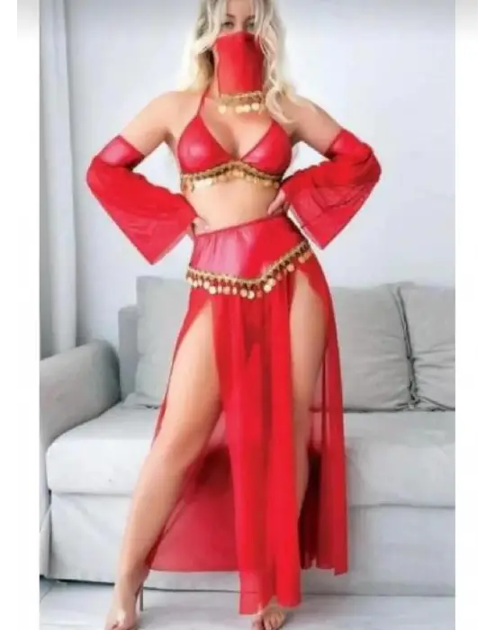 Kırmızı Peçeli Dansöz Kıyefeti
