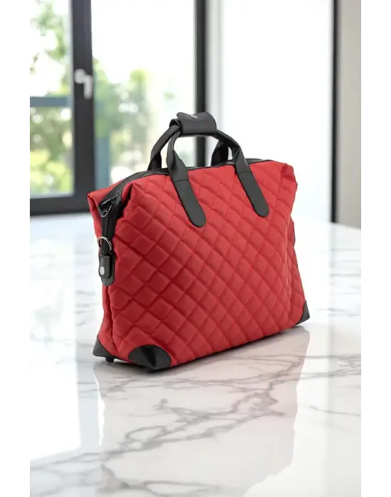 Kırmızı Su Geçirmez Kumaş Kadın Büyük Boy Omuz Çantası