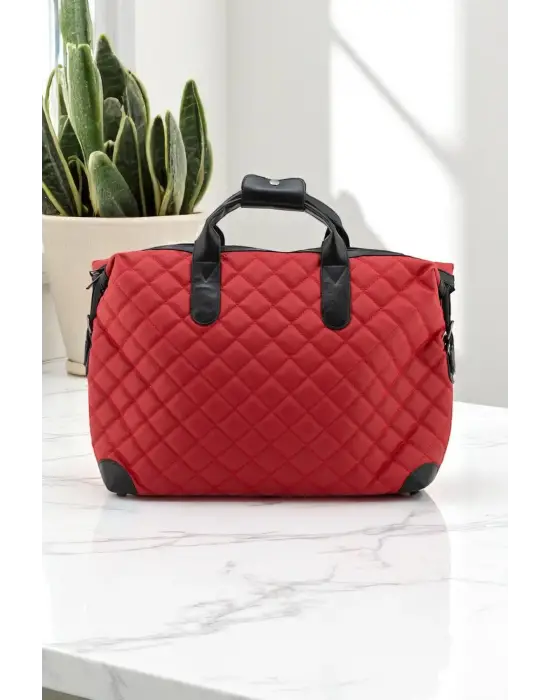 Kırmızı Su Geçirmez Kumaş Kadın Büyük Boy Omuz Çantası