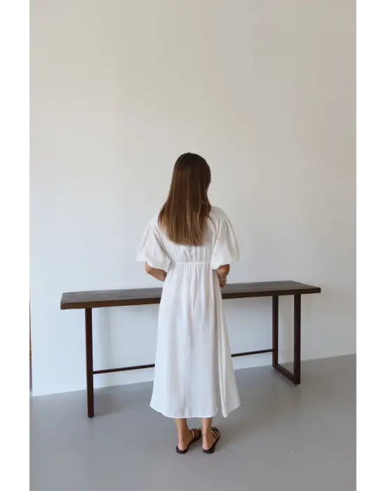 Kısa Kollu Müslin Elbise Beyaz Pt