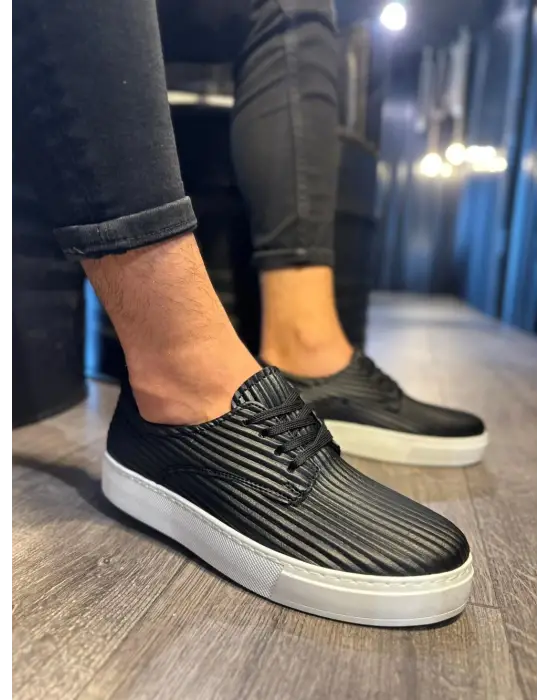 Terzi Bey Fitilli Desenli Günlük Ayakkabı 076 Siyah (beyaz Taban)