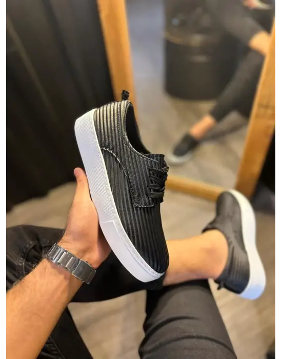 Terzi Bey Fitilli Desenli Günlük Ayakkabı 076 Siyah (beyaz Taban)