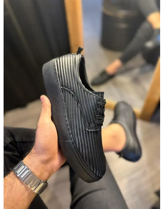 Terzi Bey Fitilli Desenli Günlük Ayakkabı 076 Siyah (siyah Taban)