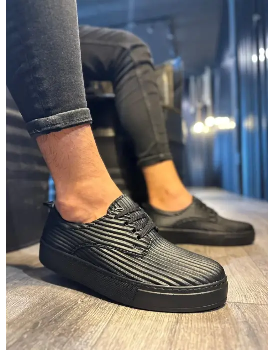 Terzi Bey Fitilli Desenli Günlük Ayakkabı 076 Siyah (siyah Taban)