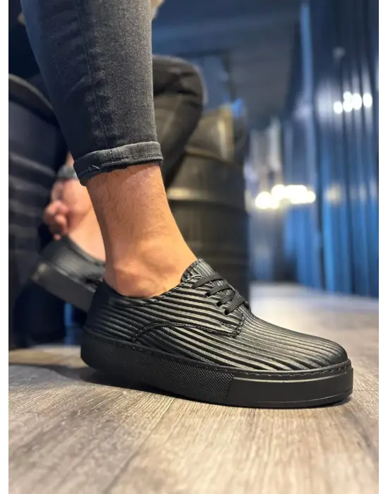 Terzi Bey Fitilli Desenli Günlük Ayakkabı 076 Siyah (siyah Taban)