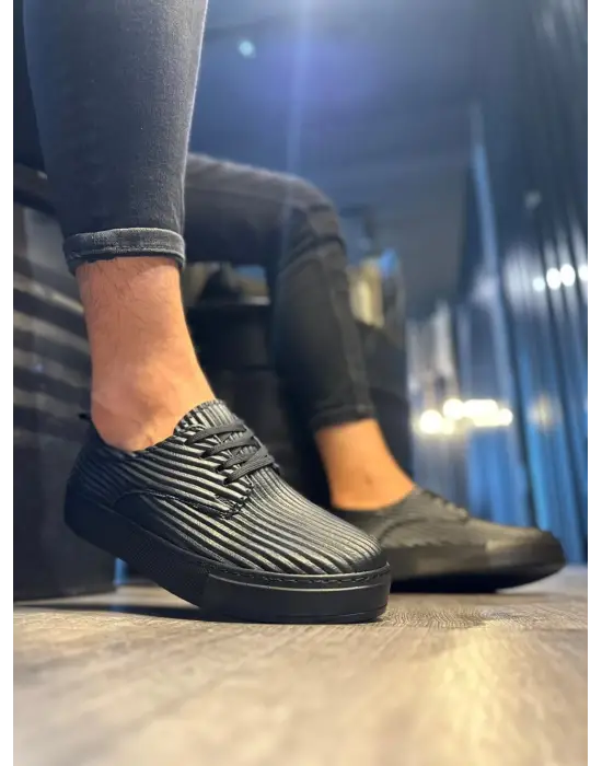 Terzi Bey Fitilli Desenli Günlük Ayakkabı 076 Siyah (siyah Taban)