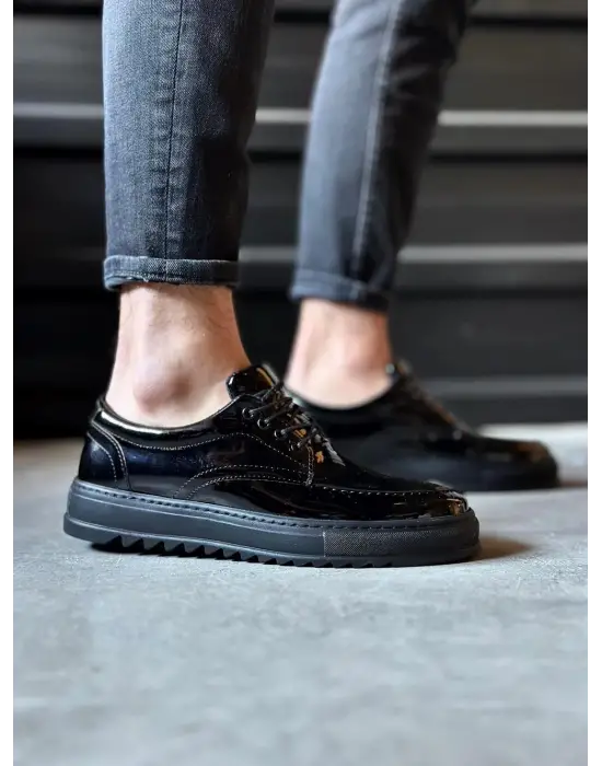 Terzi Bey Günlük Ayakkabı T12 Siyah Rugan (siyah Taban)