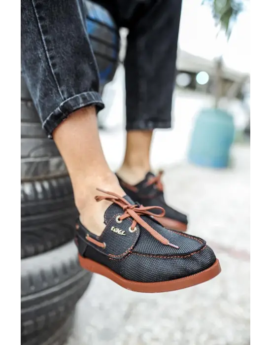 Terzi Bey Mevsimlik Keten Ayakkabı 008 Siyah (taba Taban)