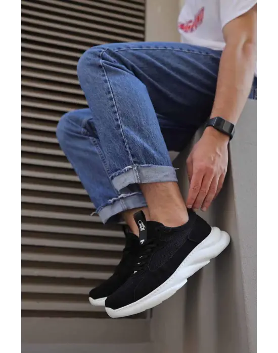 Knack Sneakers Siyah Beyaz Süet Erkek Ayakkabısı