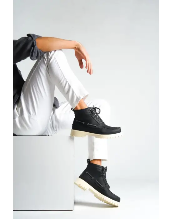 Knack Yüksek Taban Siyah Beyaz Erkek Ayakkabısı