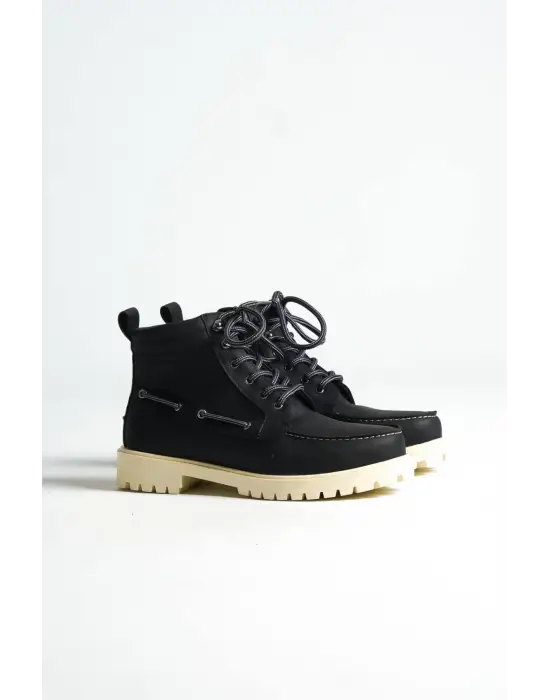 Knack Yüksek Taban Siyah Beyaz Erkek Ayakkabısı