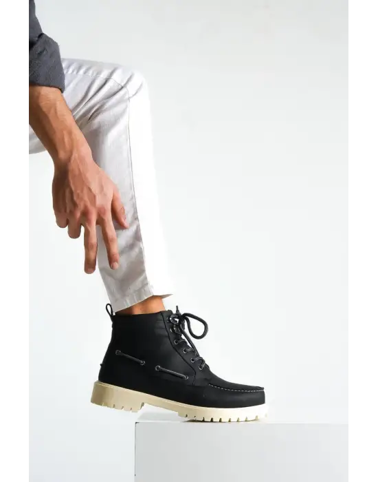 Knack Yüksek Taban Siyah Beyaz Erkek Ayakkabısı