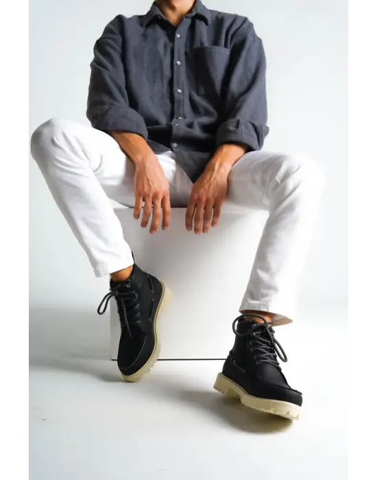 Knack Yüksek Taban Siyah Beyaz Erkek Ayakkabısı